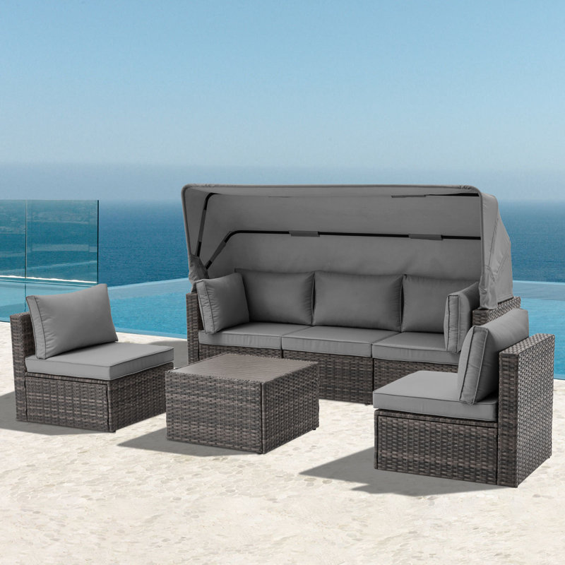 Canapé d'extérieur en osier de 29,53 po avec coussins Sunbrella® Anaelle, Gris, Gris