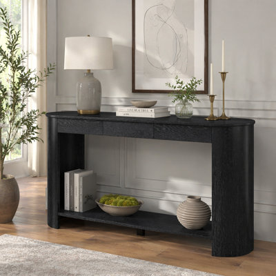 Console moderne en placage de chêne avec 3 tiroirs, table d'entrée de style campagnard avec tablette, table de canapé en bois de conception semi-circulaire, convient au salon, au couloir, au vestibule, au vestibule, au couloir