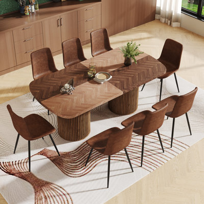 79'' Large Farmhouse Kitchen Dinning Table Set Double Robust Pedestal