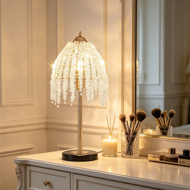 19" Crystal Table Lamp – Vintage Waterfall Design With Teardrop Beads & Marble Base (bulb Not Included)