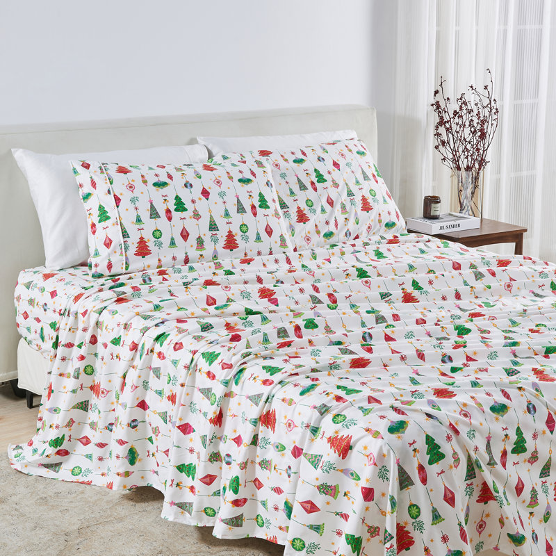 Winter Floral Ultra Soft Microfiber Sheet Set, Twin Sheet Set with 1 Pillowcase, Twinkling Ornaments