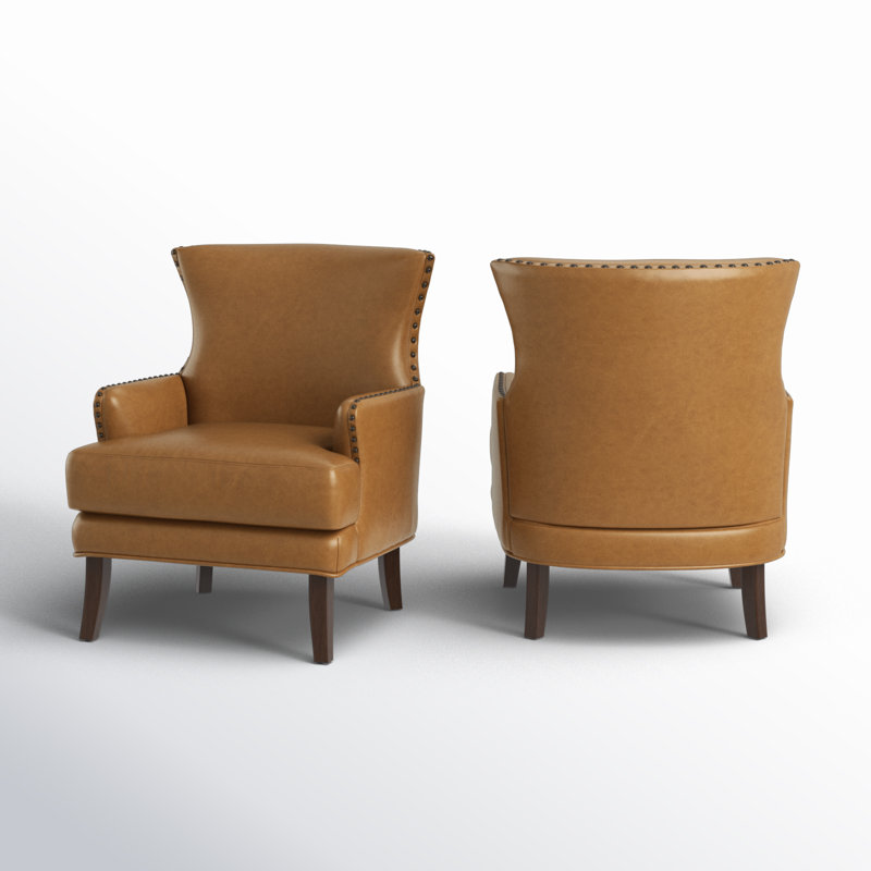 Awad Vegan Leather Wingback Armchair, Camel Faux Leather