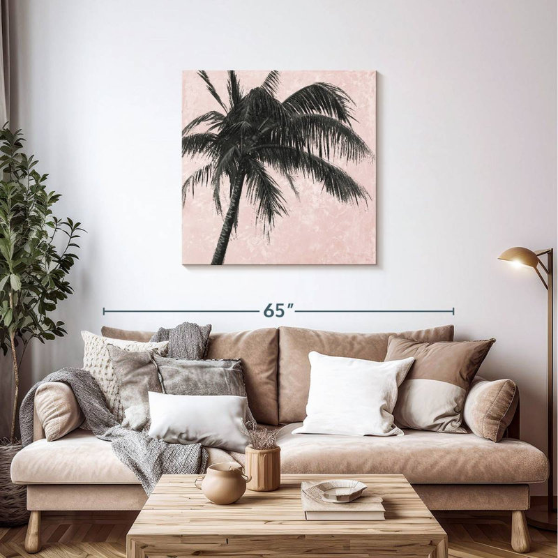 Palmier gris Harnek sur fond rose II, H 36 po x l 36 po