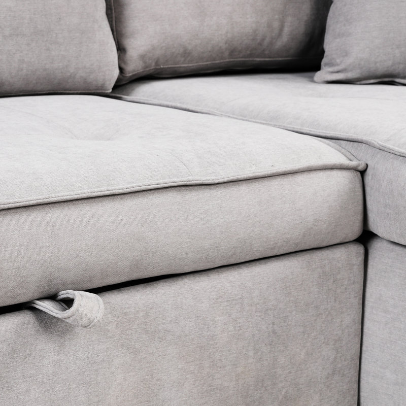 L-Shape Sectional Couch With Sleeper And Chaise Storage, 104.5", 2 Practical Stools, Gray 104.5" Function Fabric, Gray