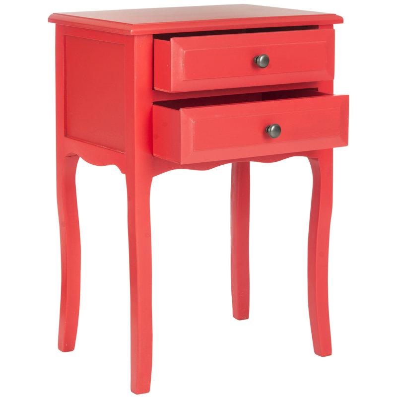 Table de chevet en bois massif à 2 tiroirs Bhavishya, Rouge vif