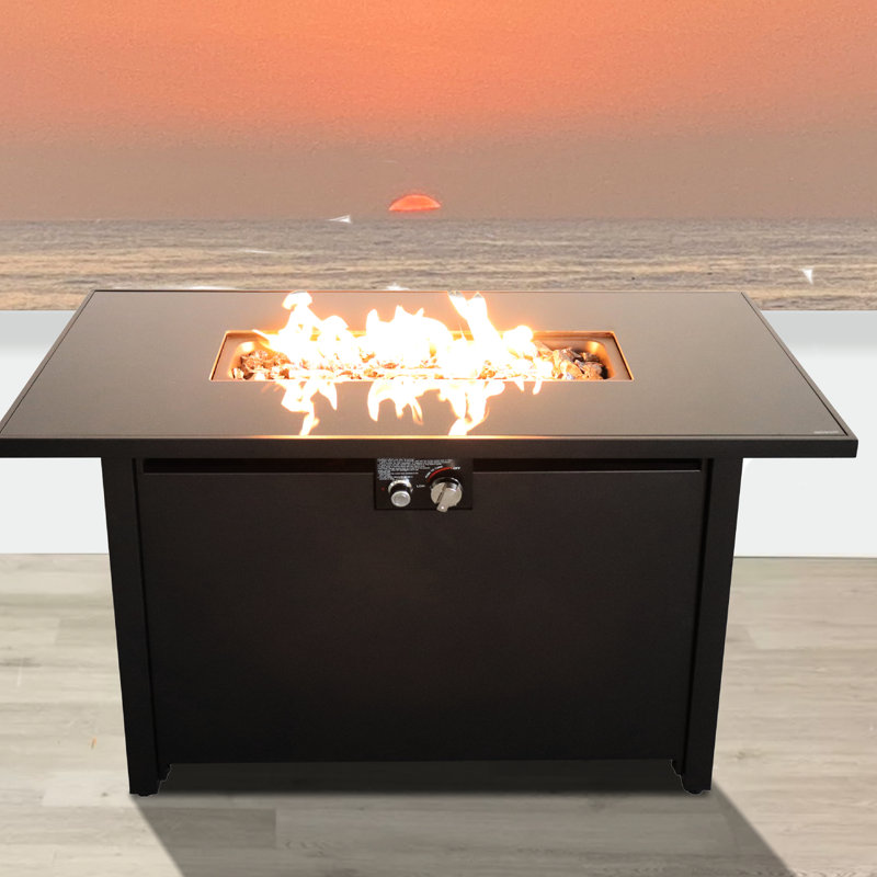Steel Outdoor Fire Pit Table, 25'' H X 42'' W, 50000 , Black, Rust , Modern Garden Assemble Heat Black Fusion