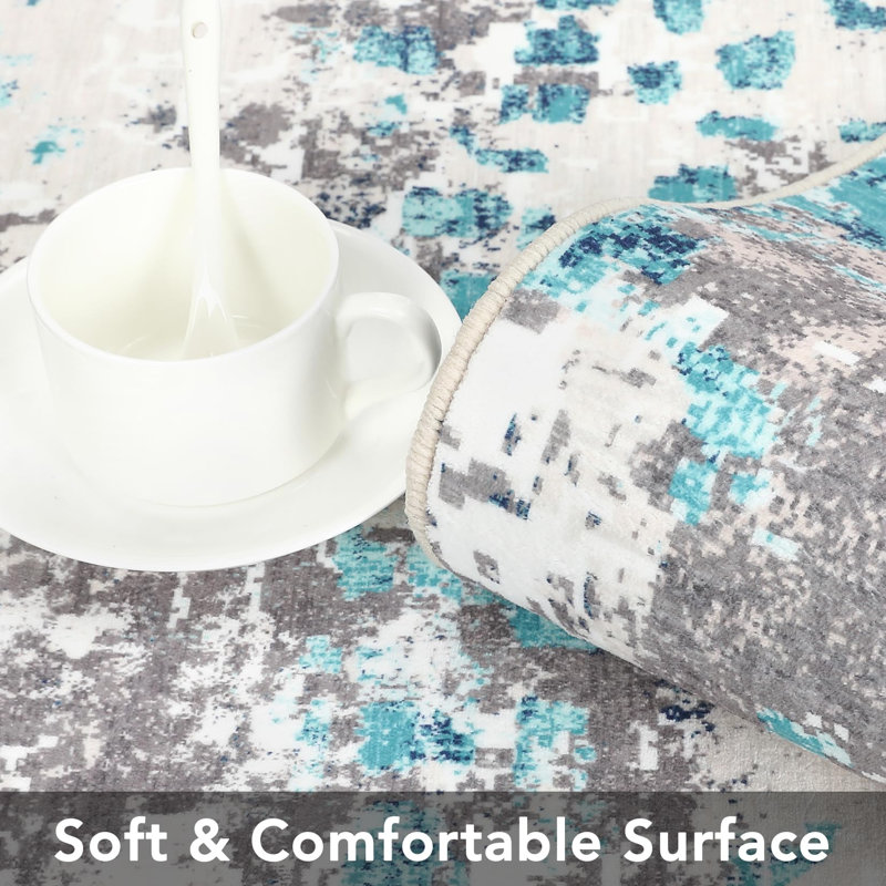 Machine Washable 9x12 Area Rug Modern Abstract Non Slip Rug Foldable Stain Resistant Low Pile Watercolor Design Indoor Carpet for Bedroom Home Office,