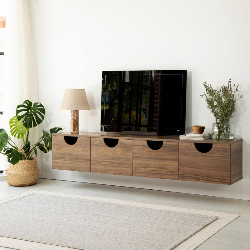 Meuble télé moderne, couleur noyer, 70,9 x 13,8 x 13,8 pouces | 100% panneau de particules revêtu de mélamine, épaisseur: 0,7 pouce | Bandes de bordure en PVC, conception démontée | Élégant, durable et peu encombrant pour le salon