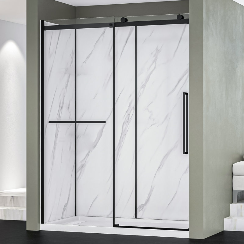 Alexandria 60 in. x 78.6 in. Rectangular Alcove Black Sliding Shower Kit
