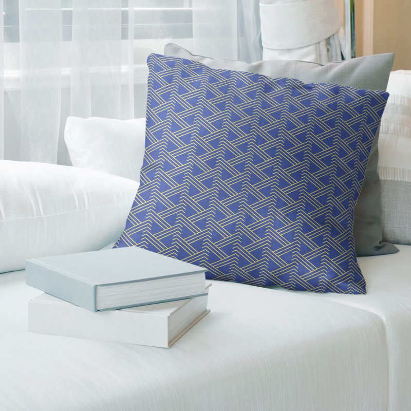 Coussin décoratif à motif zig zag classique, Bourre en polyester, H 20 po x l 20 po, Double bleu / jaune