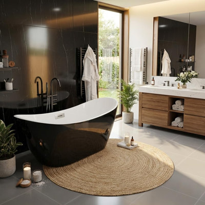 59" Freestanding Bathtub, Deep Soaking Acrylic Tub, Non-Slip Acrylic Tub with Chrome Drain, CUPC Certified, Ergonomic Modern Bath for Bathrooms, Easy-Install