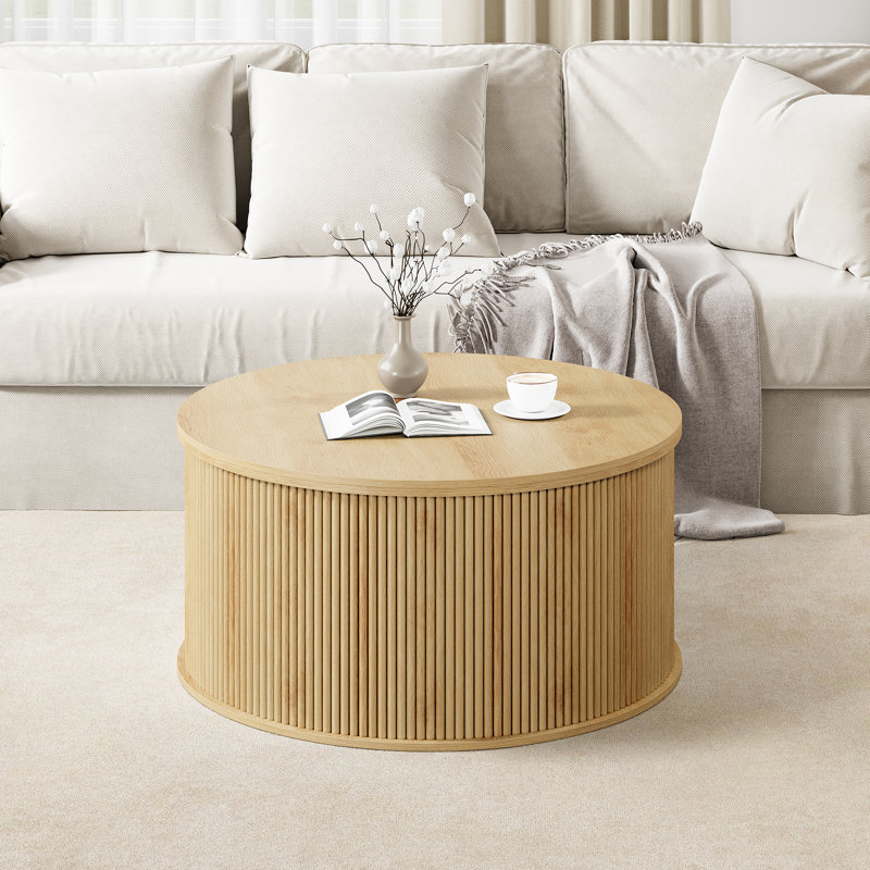 Table basse à plateau relevable avec rangement, Naturel