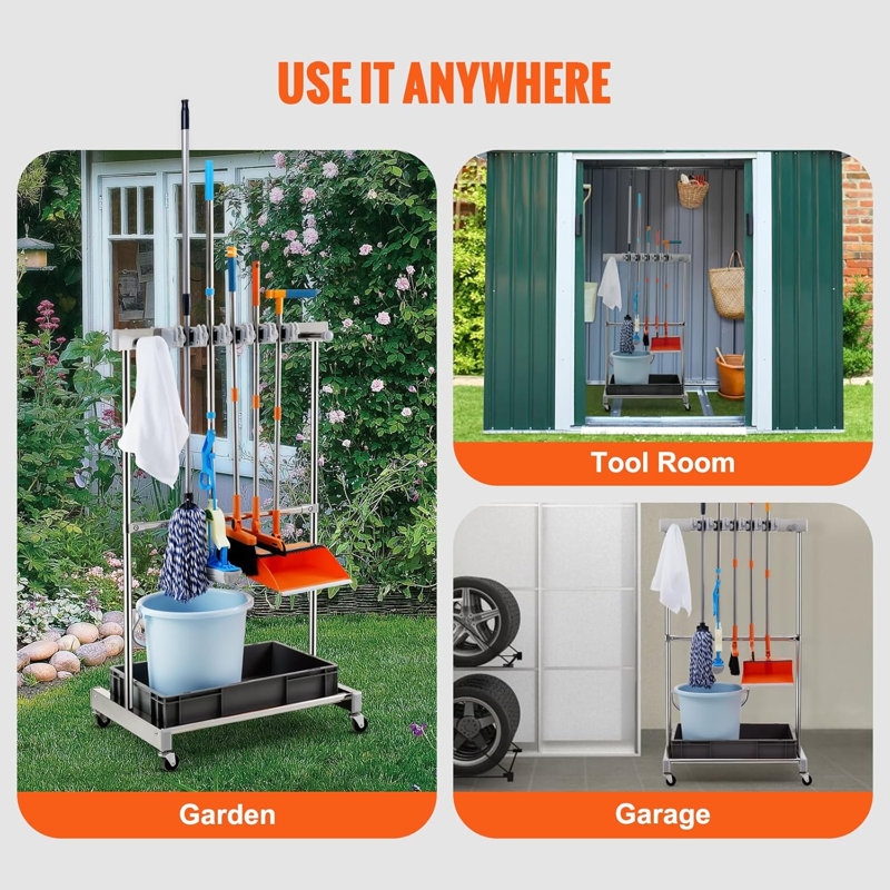 Rangement pour outils de jardin, 10 fentes avec crochets, support pour outils de jardin