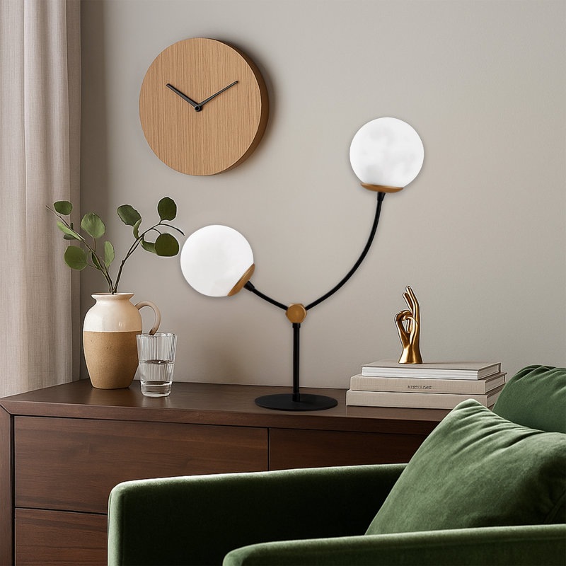 Lampe de table 2 lumières avec 2 abat-jours en verre, Blanc