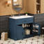 Meuble-lavabo de luxe 36 po avec finition bleue et armoire en bois massif, portes à fermeture douce, organisateur de porte, étagère à trous multiples, idéal pour lavabo en céramique, deux cadres, rangement réglable, classique-144991886