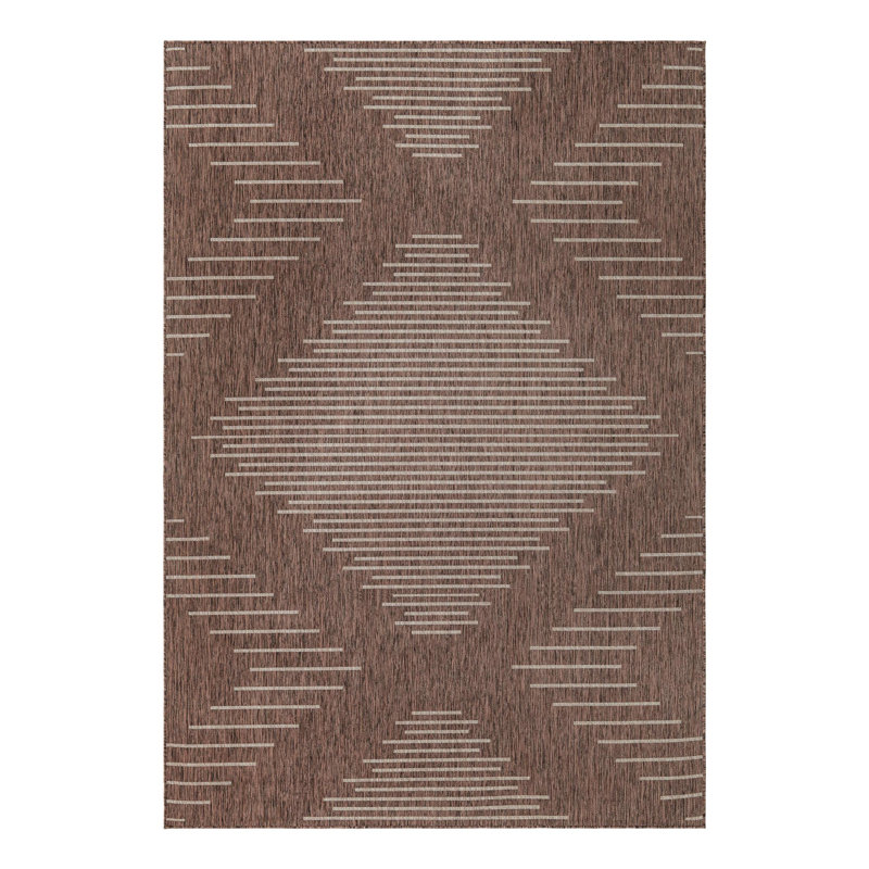 Everyn Striped Machine Woven Polypropylene Indoor / Outdoor Area Rug in Brown, Rectangle 9' x 12'
