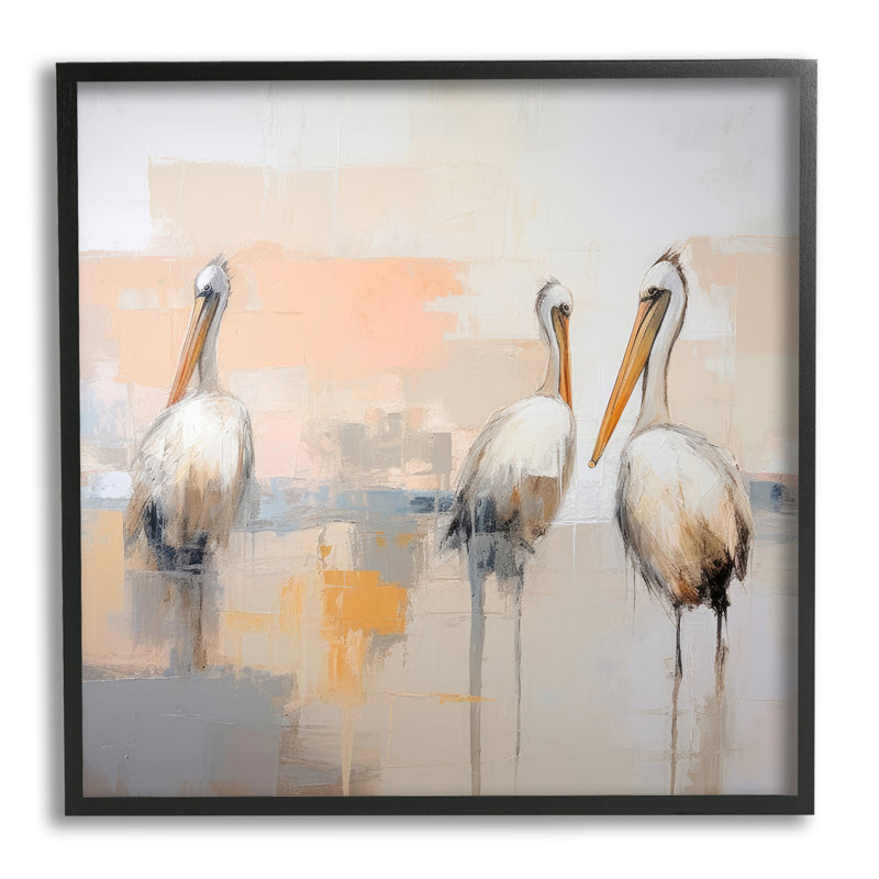 Az-106-Trio de pélicans modernes encadrés, H 17 po x l 17 po x P 1,5 po, Giclée encadrée noir minuit