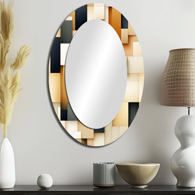 Abstrait blocs taupe abstraits - miroir mural moderne ovale