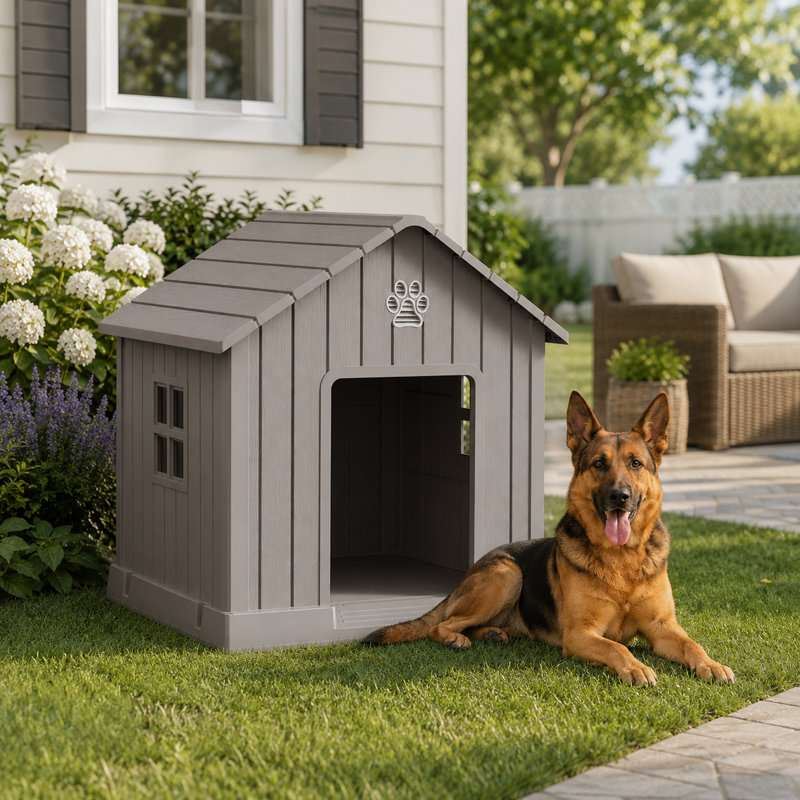 Grande niche pour chien résistante aux intempéries, Grey