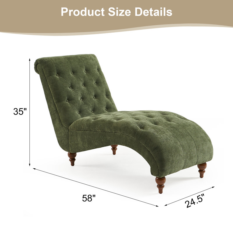 58" Tufted Chaise Lounge, Chenille Upholstered Accent Chair for Living Room and Bedroom, Olive