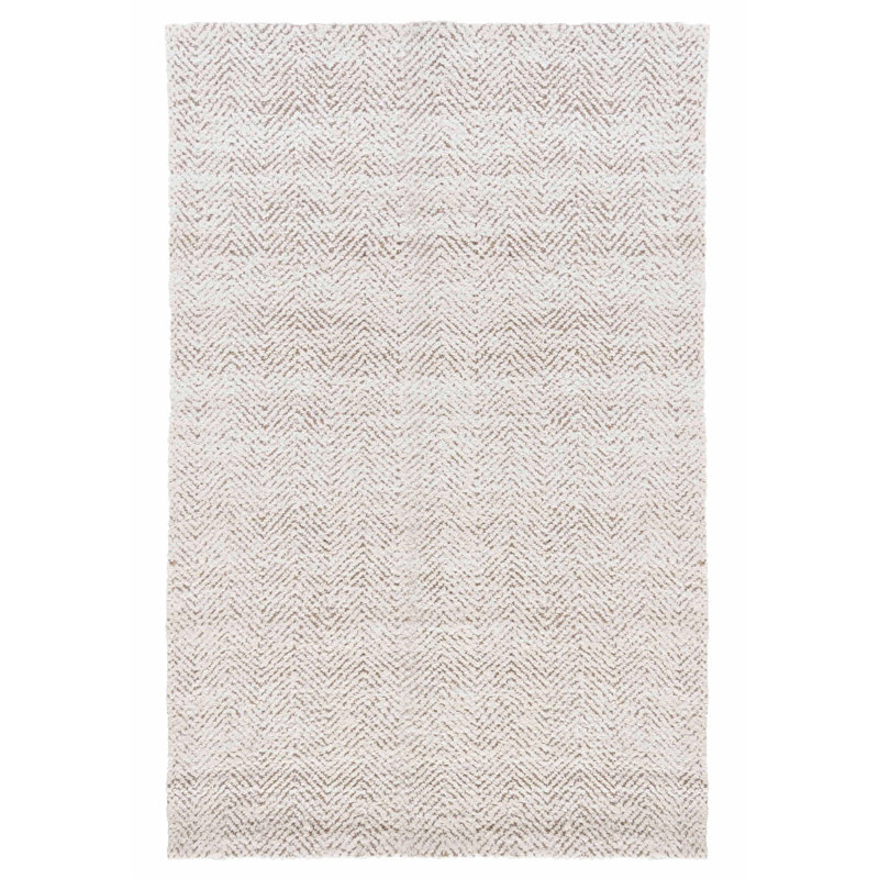 Ivory Herringbone Handwoven Wool Area Rug 5' x 8'