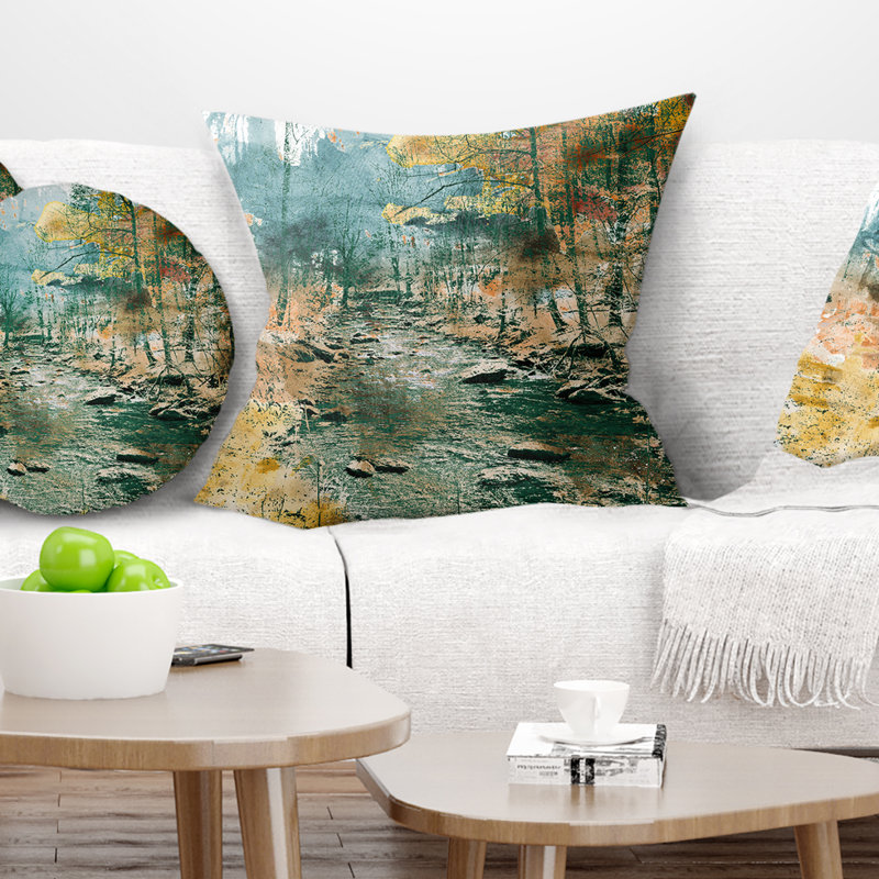 Coussin paysage paysage de rivière, 16 po x 1 po, Coussin décoratif