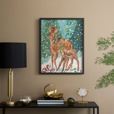 Doe and Fawn I Framed Print - Solid Wood