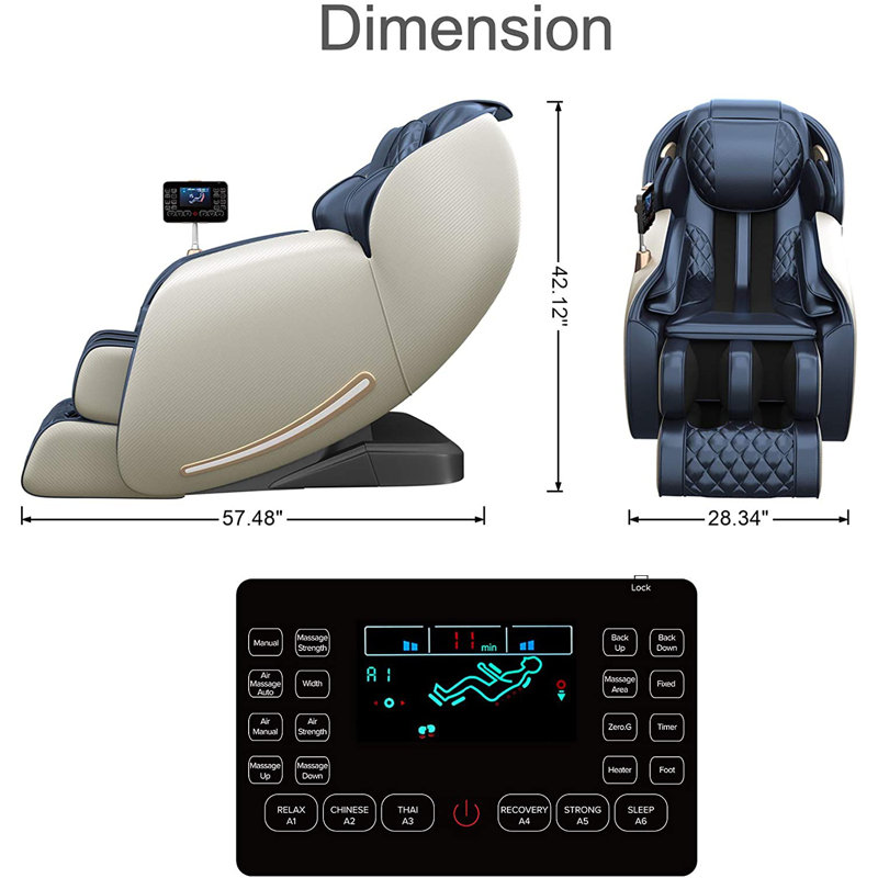 Vegan Leather Heated Massage Chair with 3D SL Track, Blue