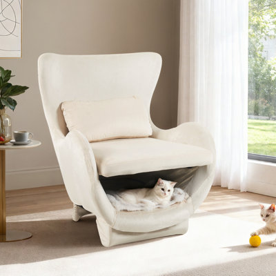 Chaise d'appoint 2 en 1 moderne en velours avec coussin rembourré gratuit et espace pour animaux de compagnie