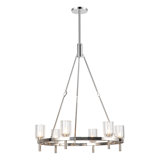 Lustre en roue de chariot à 6 lumières avec abat-jour transparent Lucian