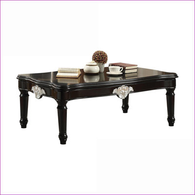 Table basse noire classique avec pieds tournés - Plateau en bois festonné durable pour le salon