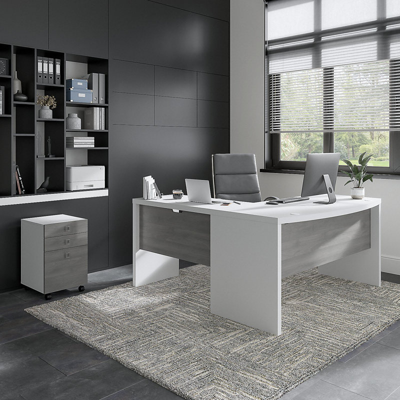 Ensemble de bureau avec classeur Echo Bow, Blanc pur / gris moderne