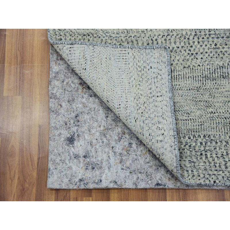 3'x5'6" Light Gray Modern Grass Design Undyed Pure Wool Hand Knotted Rug 204BAC78CE244462A519CFE2B7B4828E