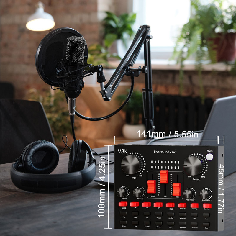 Ensemble d'équipement de baladodiffusion pour 2 personnes, studio d'enregistrement avec deux microphones BM800 et changeur de voix pour diffusion en direct sur PC/mobile, chant, jeux vidéo, modification vocale