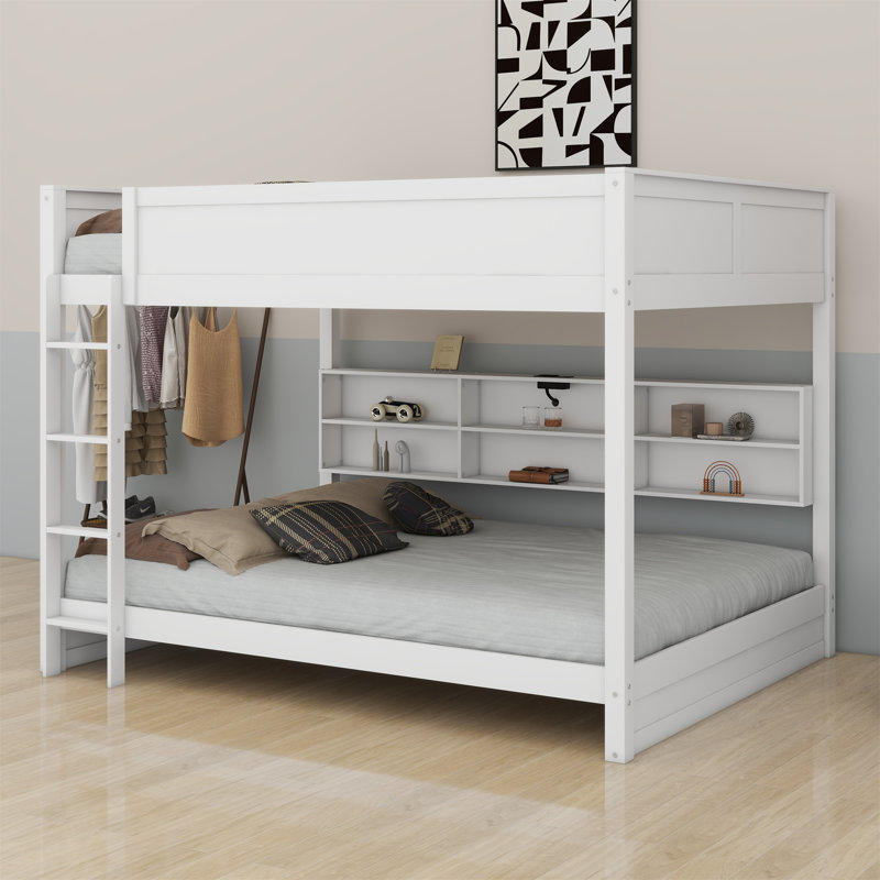 Lit superposé avec armoires de rangement et ports USB, Blanc