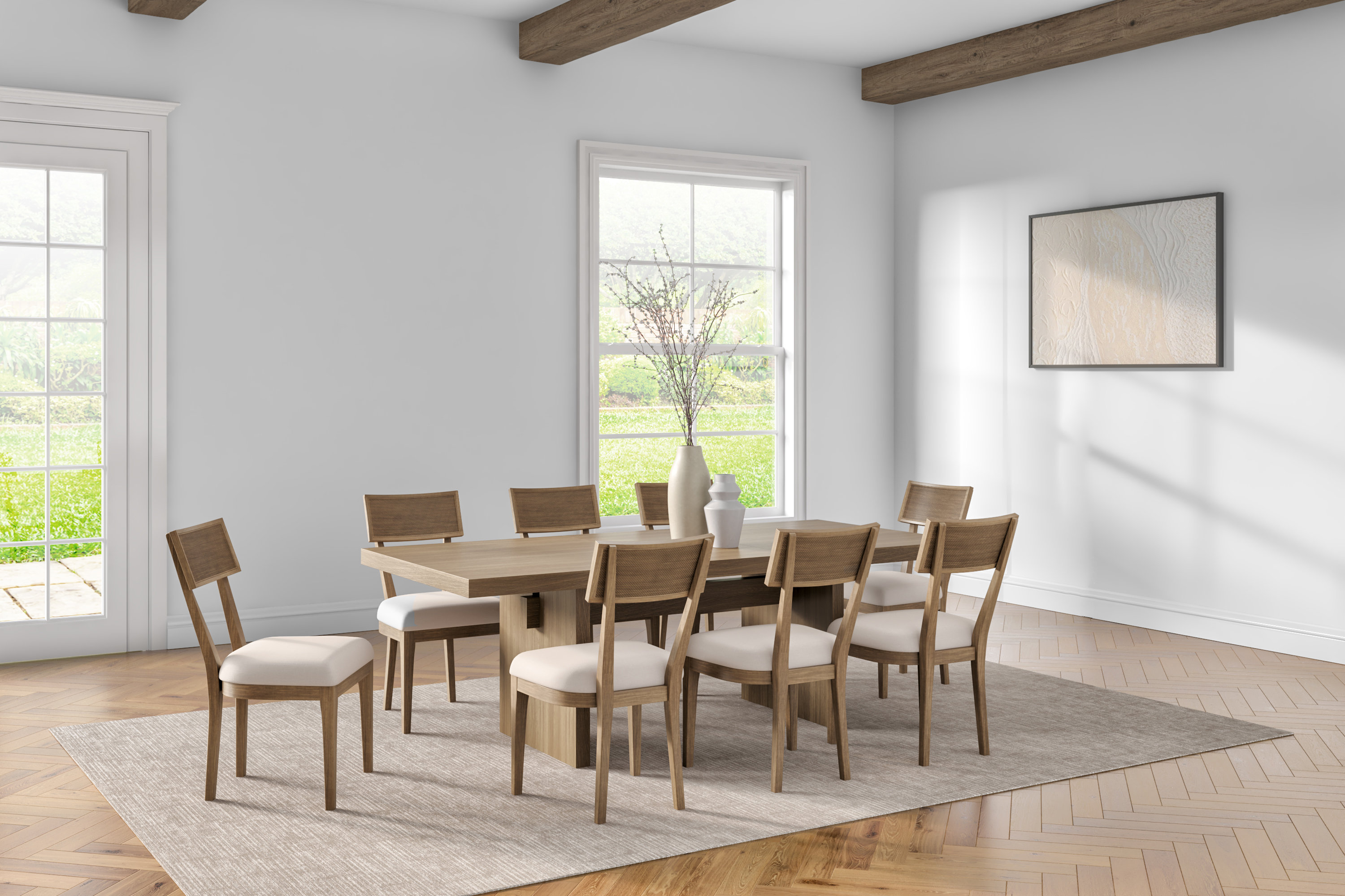 Red Barrel Studio® Myrianne Coastal Wood Rectangular Kitchen Table with Six Chairs,Brown | Wayfair