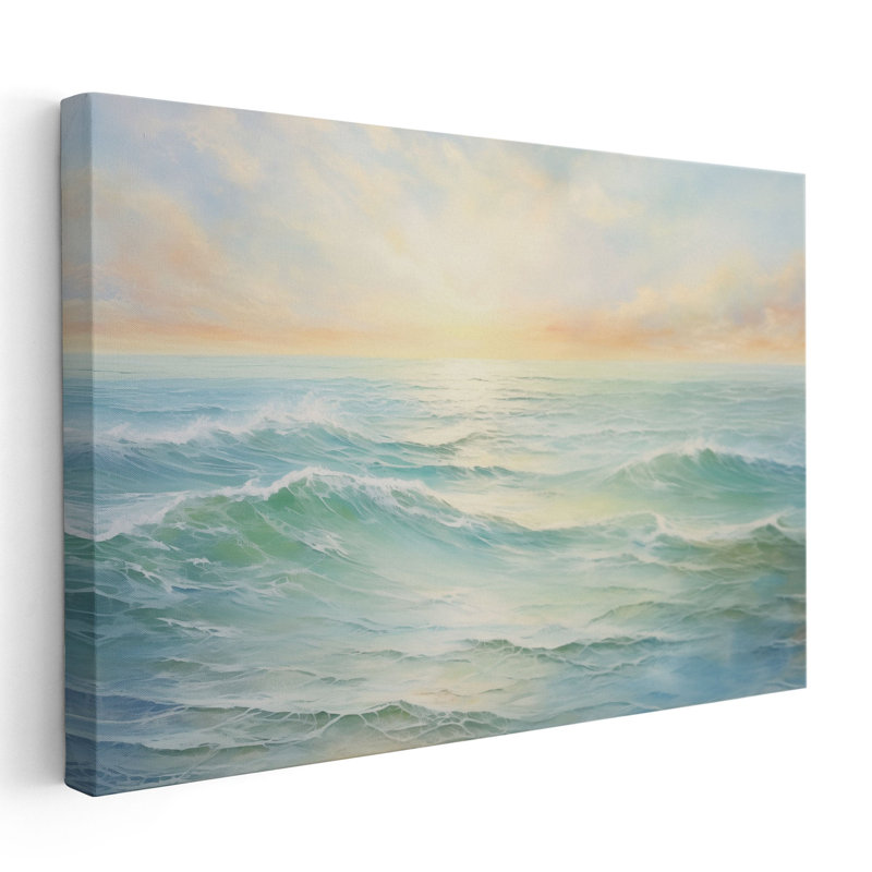 «Serene Seascape Radiance 2», reproduction d'art murale, Toile avec cadre flottant brun, H 12 po x l 18 po x P 1,25 po