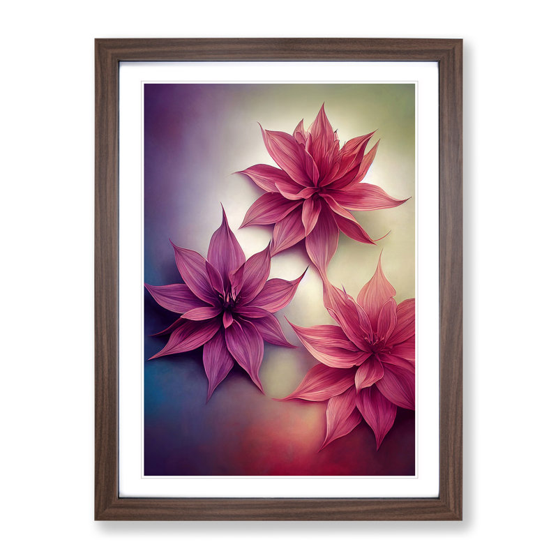 Three Radiant Flowers - Single Picture Frame Print, 34cm H x 25cm W x 2cm D, Walnut