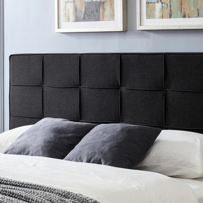 Tête de lit très grand - Tissu avec surpiqûres gaufrées sophistiquées de couleur noir foncé foncé et coutures