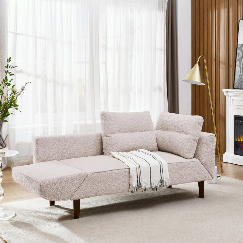 Canapé-lit futon convertible, causeuse confortable avec accoudoirs réglables, Fil rose en boucle