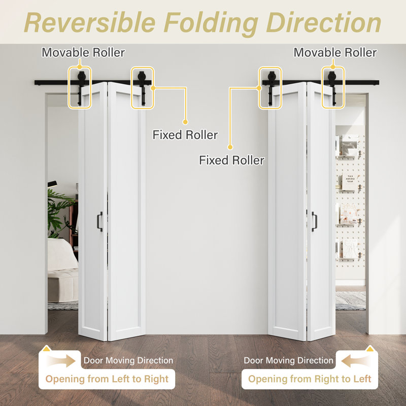 Bifold Barn Door Solid Manufactured Wood White Primed Plank Closet Interior Doors with Hardware Kit, 36"x84", 1-Panel
