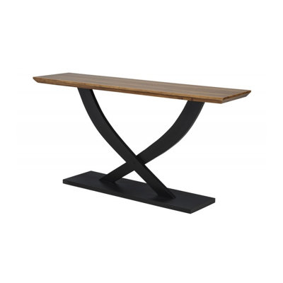 Console contemporaine en bois d'acacia avec piètement croisé, finition naturelle et espresso, idéale pour une entrée ou un salon.