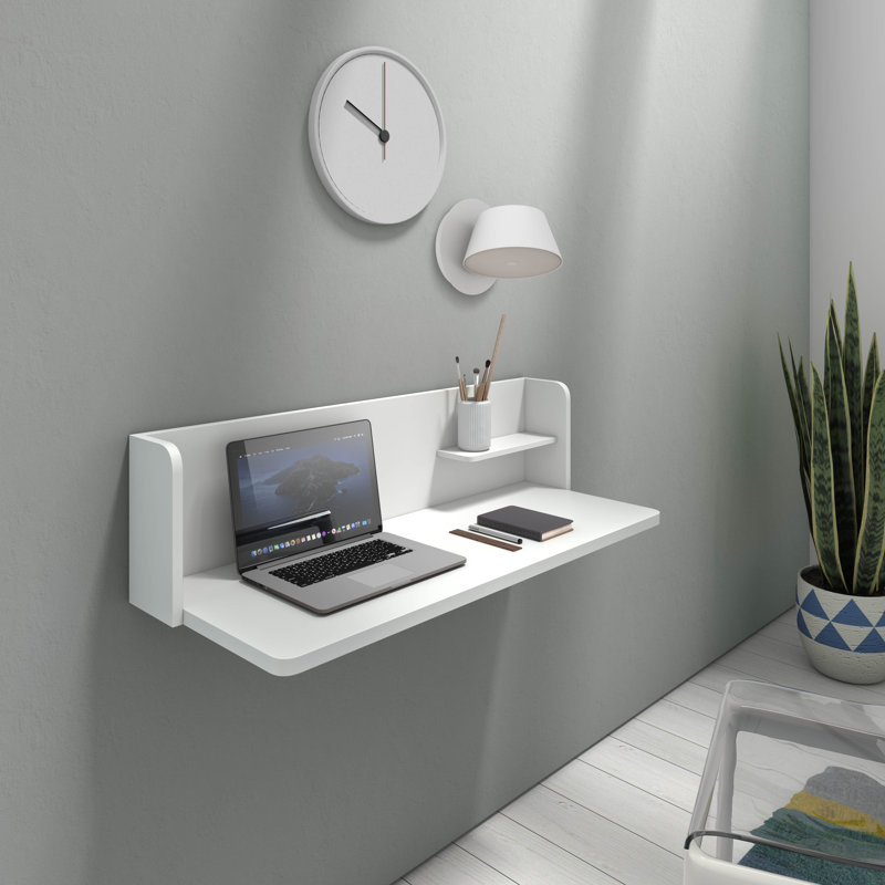 Capuano Floating Desk, Light Oak, White