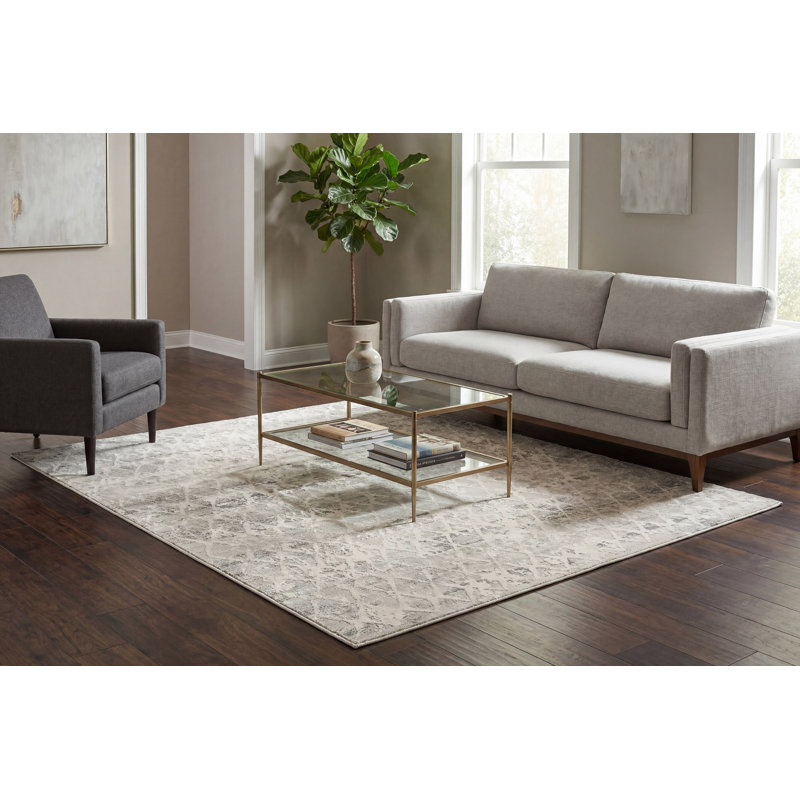 Tapis ivoire / argenté Alverez, Rectangle 9 pi 2 po x 12 pi 10 po