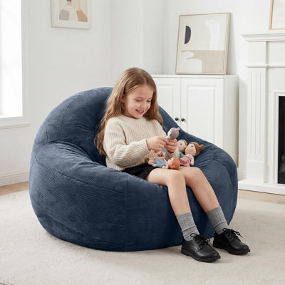 Beanbag Chair , Living Room Furniture Sofa with Soft Micro Fiber Cover, Round Fluffy Couch for Bedroom College Dorm - Blue