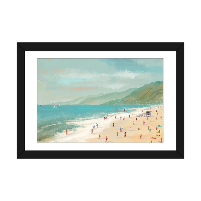 Plage santa monica, H 16 po x l 24 po x P 1 po, Papier beaux-arts encadré noir, Blanc