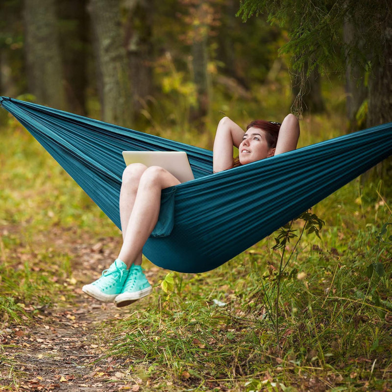 Camping Hammock , Durable & Breathable Nylon Travel Hammocks with Two 10FT Tree Straps