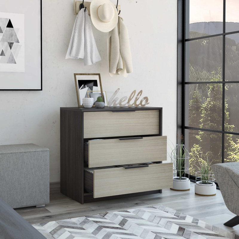 Commode compacte à trois tiroirs Kaia, option de rangement dans la chambre à coucher, Brun