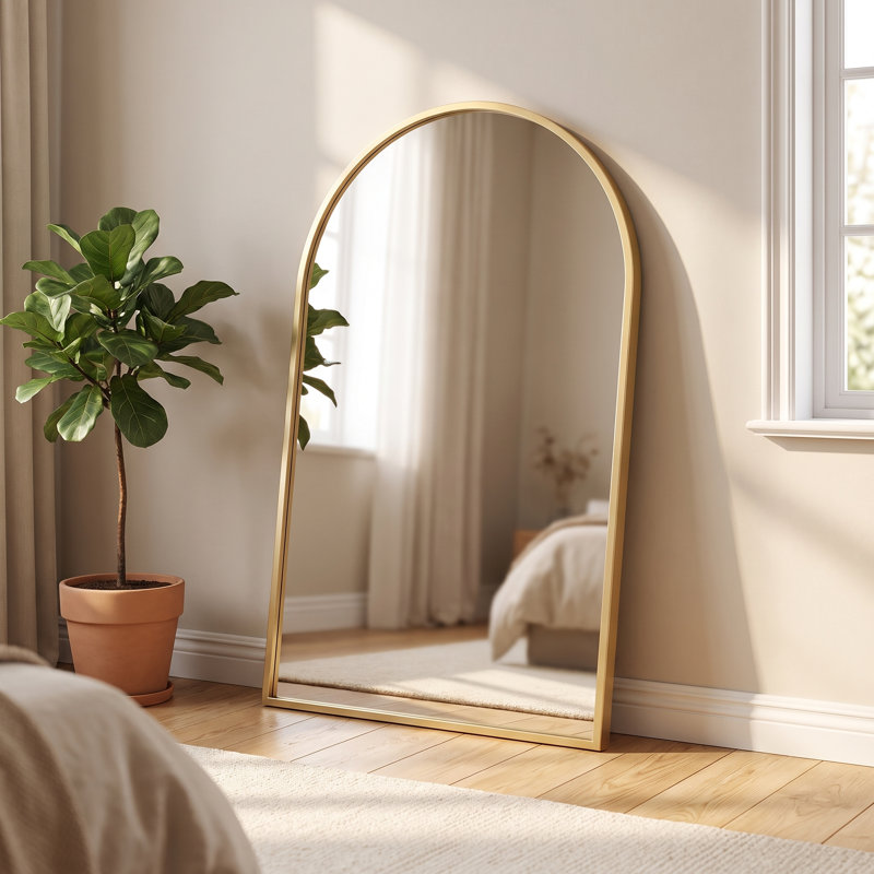 Miroir mural arqué en aluminium, 26''×38'', Doré