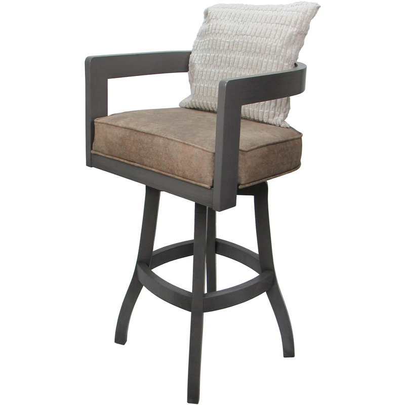 Megill Marble Vinyl - Cream Pillow, Counter Stool (26" Seat Height), Beige, Brown